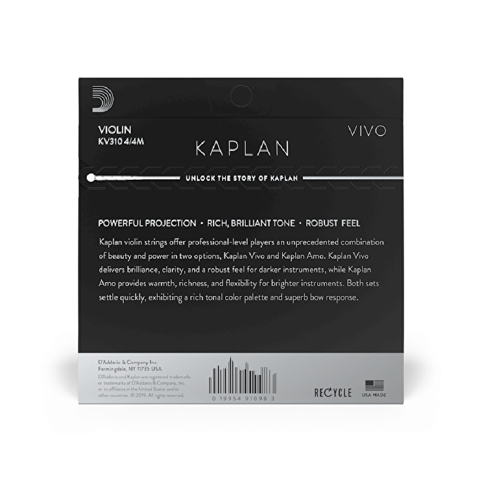 DADDARIO KV310 4/4M KAPLAN VIVO Keman Takım Tel - Medium Tension